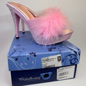 NWT Fabulicious Elegant 401F Pink Marabou Rhinestone Heels NIB Size 7